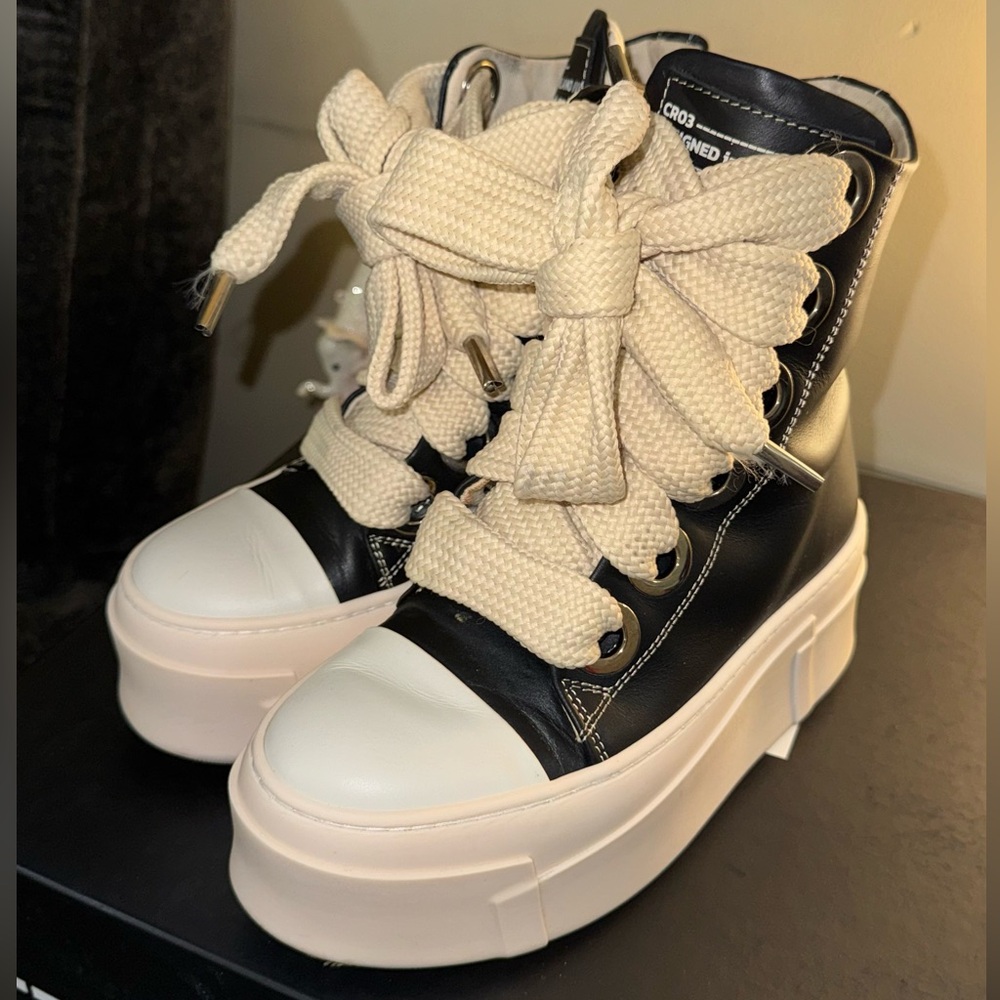 Christian Zerotre Black and Cream High Top Platform Sneakers
